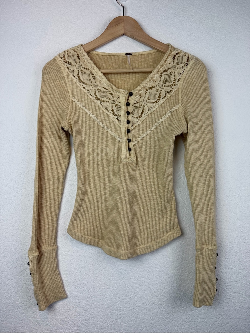 Free People Come on Over Lace Thermal Henley